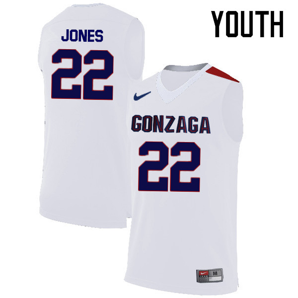 Youth #22 Jeremy Jones Gonzaga Bulldogs College Basketball Jerseys-White